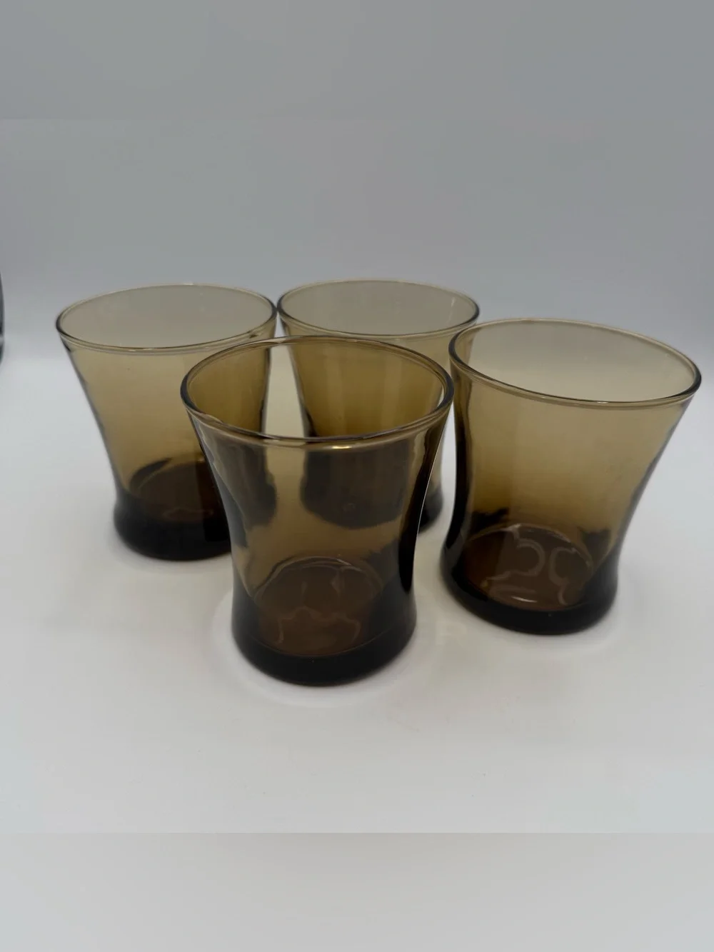 Vintage Smokey Amber Brown Glass Tumblers 10 oz Juice Rocks Glasses. Set of 4
